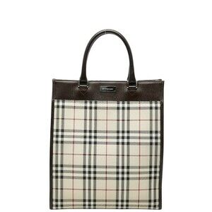 Burberry Nova Check Tote Bag Beige Tan Multicolor Canvas Leather